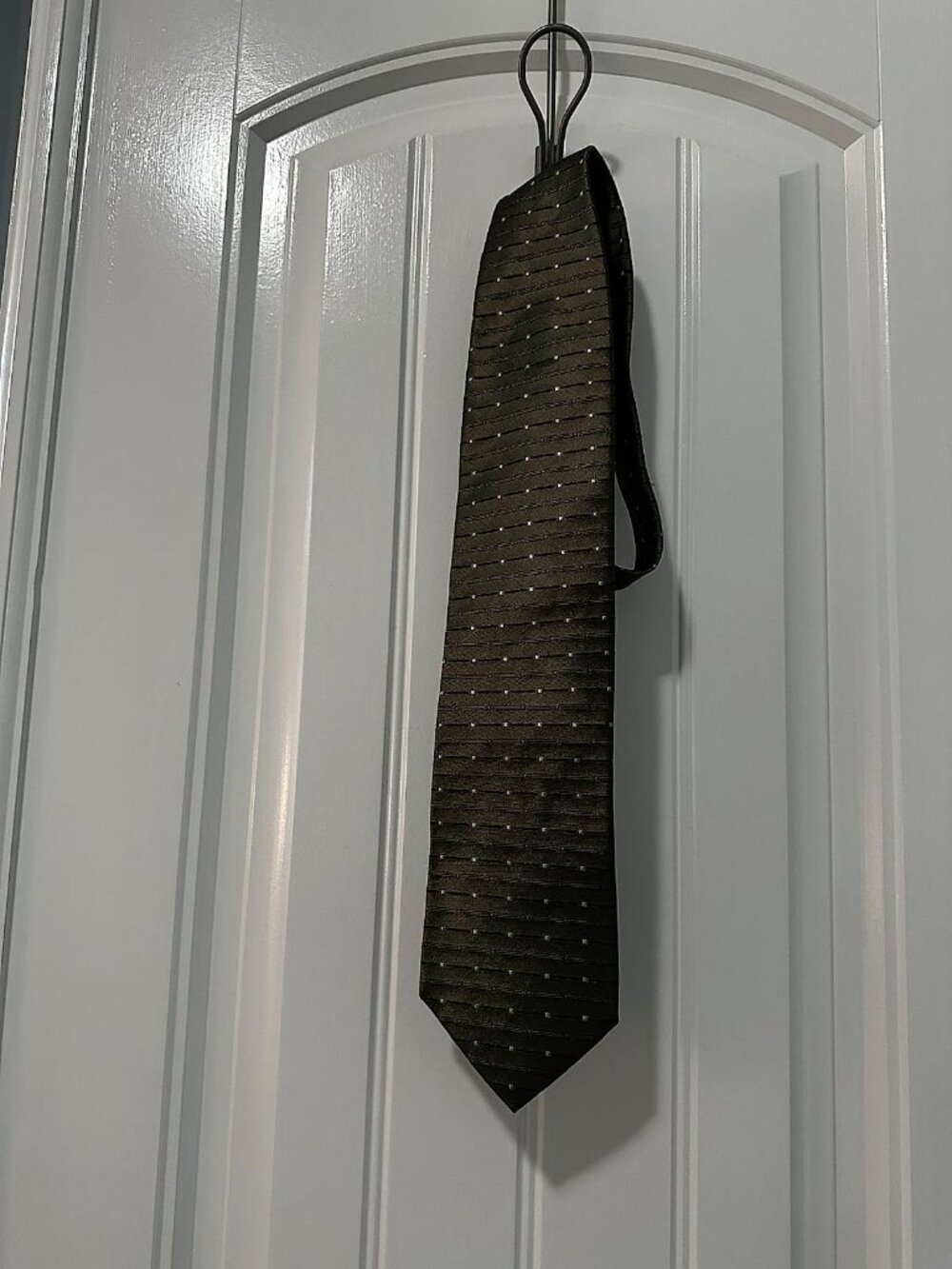 Murano Men's Necktie, Olive Green with Horizontal Stripe and Square Dot Pattern